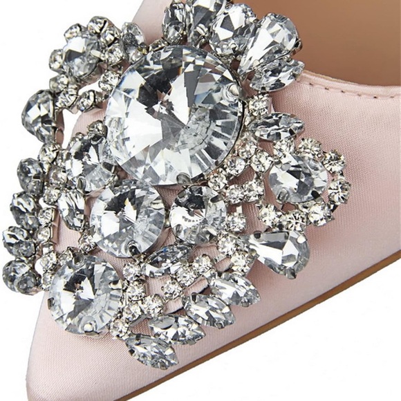 Big Tree Rhinestone Pointed Toe Satin High Heels - Like New Condition - Picture 5 of 11